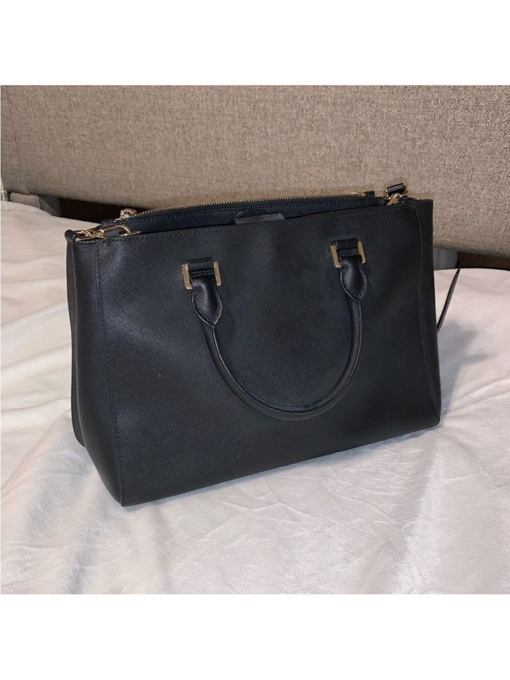 Michael Kors Black Satchel with Gold Accents and Adjustable Strap - Picture 9 of 10